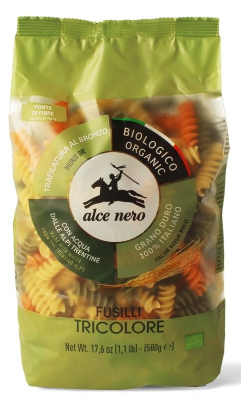 MAKARON (SEMOLINOWY TRÓJKOLOROWY) FUSILLI BIO 500 g - ALCE NERO