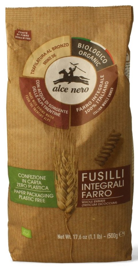 MAKARON (Z PŁASKURKI RAZOWY) FUSILLI BIO 500 g - ALCE NERO