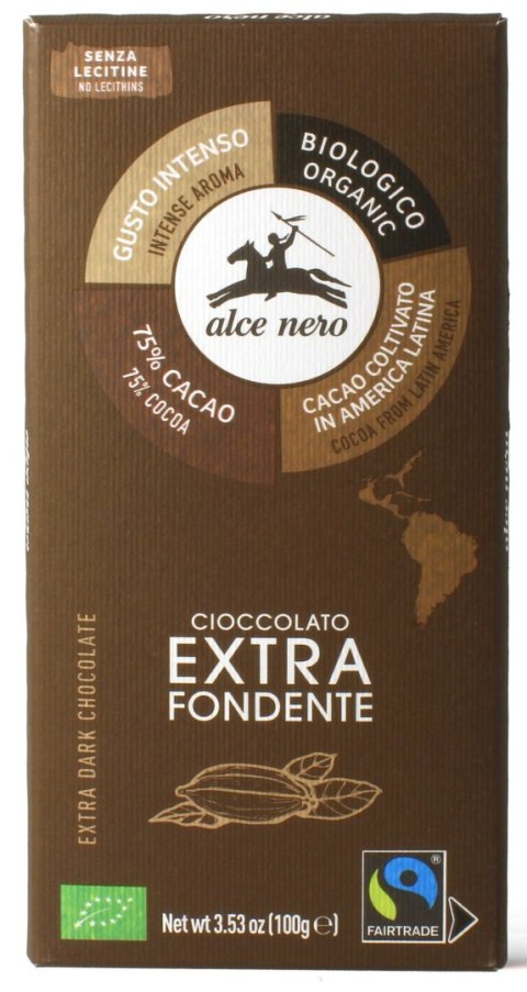 CZEKOLADA GORZKA 75 % FAIR TRADE BEZGLUTENOWA BIO 100 g - ALCE NERO