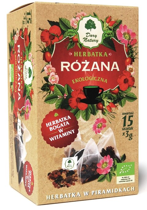 HERBATKA RÓŻANA PIRAMIDKI BIO (15 x 3 g) 45 g - DARY NATURY HERBATKA RÓŻANA PIRAMIDKI BIO (15 x 3 g) 45 g - DARY NATURY