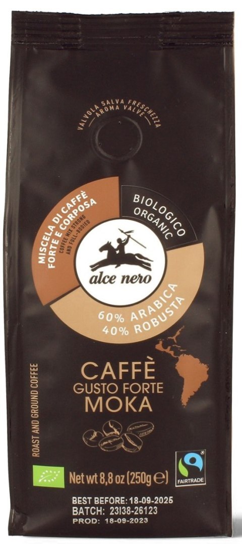 KAWA MIELONA ARABICA/ROBUSTA STRONG FAIR TRADE BIO 250 g - ALCE NERO