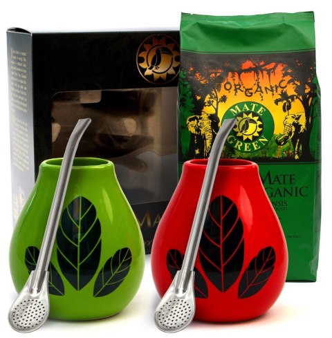 ZESTAW DLA DWOJGA YERBA MATE BIO 400 g, 2 x MATERO (LOSOWY WZÓR), 2 x BOMBILLA - ORGANIC MATE GREEN ZESTAW DLA DWOJGA YERBA MATE BIO 400 g, 2 x MATERO (LOSOWY WZÓR), 2 x BOMBILLA - ORGANIC MATE GREEN