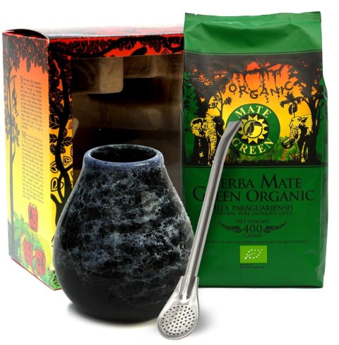 ZESTAW YERBA MATE BIO 400 g, MATERO (LOSOWY WZÓR), BOMBILLA - ORGANIC MATE GREEN