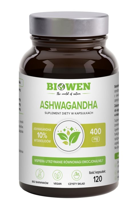 ASHWAGANDHA EKSTRAKT BEZGLUTENOWY (400 mg) 120 KAPSUŁEK - BIOWEN