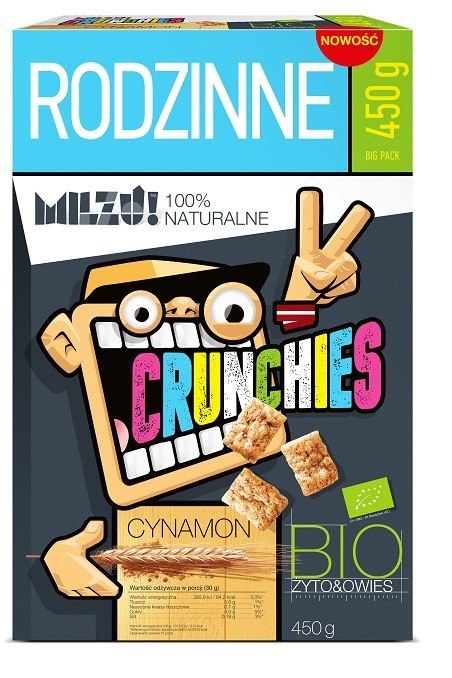 CRUNCHIES ŻYTNIO - OWSIANE CYNAMONOWE BIO 450 g - MILZU