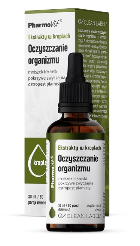 EKSTRAKTY W KROPLACH NA OCZYSZCZANIE ORGANIZMU BEZGLUTENOWE 30 ml - PHARMOVIT (CLEAN LABEL)