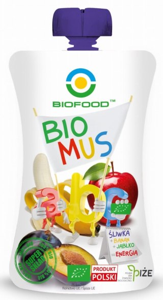 MUS ŚLIWKOWO - BANANOWO - JABŁKOWY BEZGLUTENOWY BIO 90 g - BIO FOOD