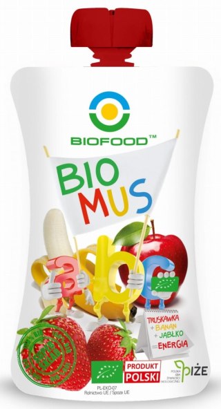 MUS TRUSKAWKOWO - BANANOWO - JABŁKOWY BEZGLUTENOWY BIO 90 g - BIO FOOD