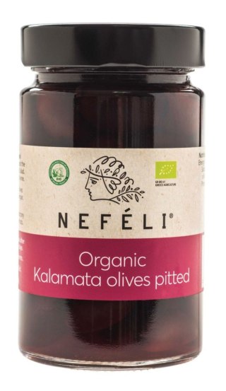 OLIWKI CZARNE KALAMATA BEZ PESTEK W ZALEWIE BIO 295 g (160 g) - NEFELI