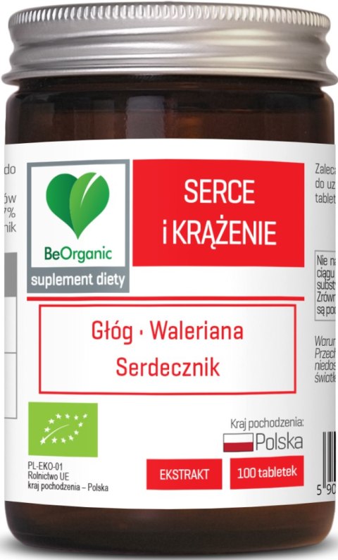 TABLETKI WSPOMAGAJĄCE SERCE I KRĄŻENIE (GŁÓG, WALERIANA, SERDECZNIK) BIO 100 szt. - BE ORGANIC