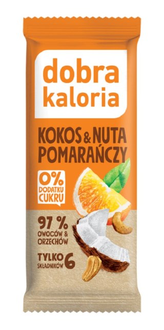 BATON DAKTYLOWY KOKOS & NUTA POMARAŃCZY BEZ DODATKU CUKRÓW 35 g - DOBRA KALORIA