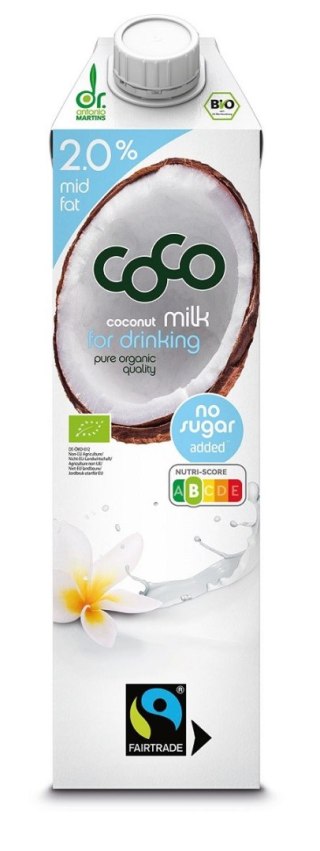 COCONUT MILK - NAPÓJ KOKOSOWY DO PICIA 2 % TŁUSZCZU BEZ DODATKU CUKRÓW FAIR TRADE BIO 1 L - COCO (DR MARTINS)