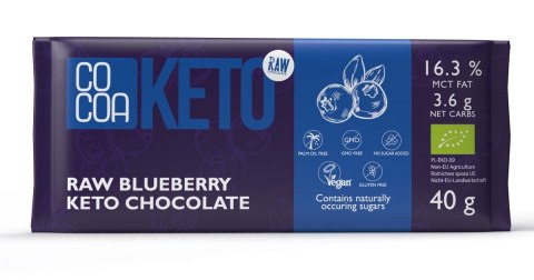 CZEKOLADA Z JAGODAMI I OLEJEM MCT BEZ DODATKU CUKRÓW BEZGLUTENOWA KETO BIO 40 g - COCOA CZEKOLADA Z JAGODAMI I OLEJEM MCT BEZ DODATKU CUKRÓW BEZGLUTENOWA KETO BIO 40 g - COCOA