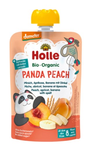 MUS BRZOSKWINIOWA PANDA (BRZOSKWINIA - BANAN - MORELA - ORKISZ) BEZ DODATKU CUKRÓW OD 8 MIESIĄCA DEMETER BIO 100 g - HOLLE