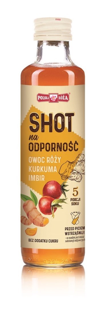 SHOT NA ODPORNOŚĆ OWOC RÓŻY - KURKUMA - IMBIR BEZ DODATKU CUKRÓW 250 ml - POLSKA RÓŻA