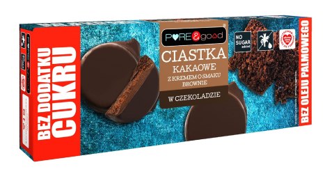 CIASTKA KAKAOWE Z KREMEM O SMAKU BROWNIE W CZEKOLADZIE DESEROWEJ BEZ DODATKU CUKRÓW 128 g - PURE&GOOD