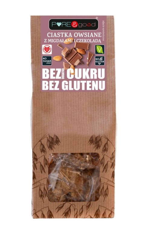 CIASTKA OWSIANE Z MIGDAŁAMI I CZEKOLADĄ BEZ DODATKU CUKRÓW BEZGLUTENOWE 150 g - PURE&GOOD