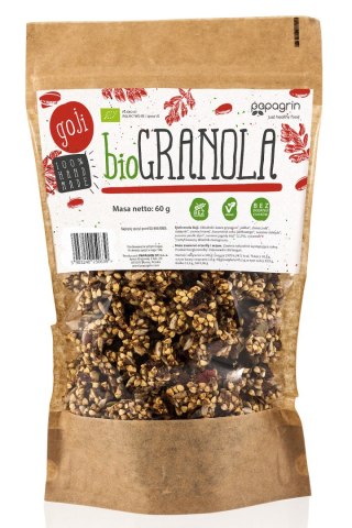 GRANOLA Z GOJI BEZ DODATKU CUKRÓW BEZGLUTENOWA BIO 60 g - PAPAGRIN