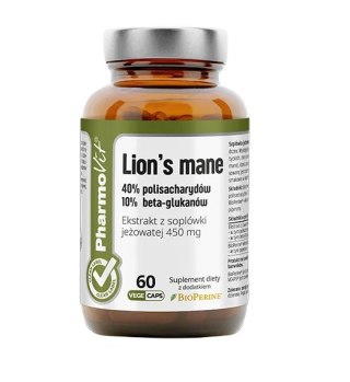 GRZYBY SOPLÓWKA JEŻOWATA (LION'S MANE) EKSTRAKT (450 mg) BEZGLUTENOWY 60 KAPSUŁEK - PHARMOVIT (CLEAN LABEL)