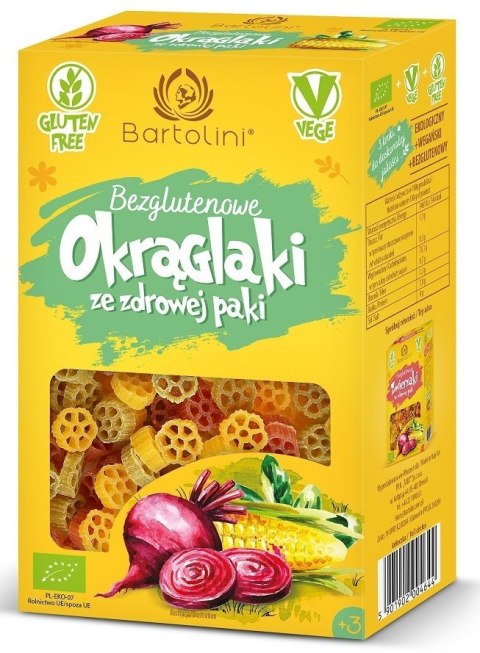 MAKARON (KUKURYDZIANY Z SUSZONYMI WARZYWAMI) DLA DZIECI OKRĄGLAKI BEZGLUTENOWY BIO 250 g - BARTOLINI