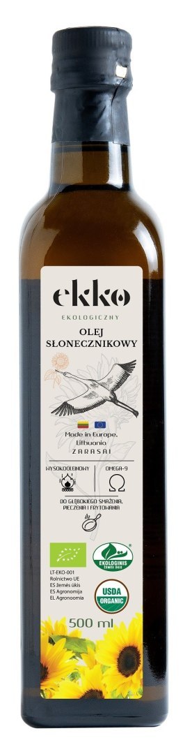 OLEJ SŁONECZNIKOWY DO GOTOWANIA I SMAŻENIA TŁOCZONY NA ZIMNO BIO 500 ml - EKKO