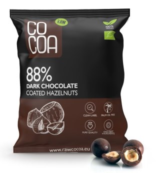 ORZECHY LASKOWE W CZEKOLADZIE CIEMNEJ 88 % BIO 70 g - COCOA