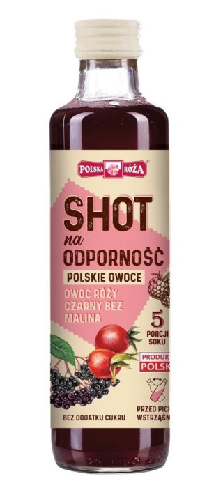 SHOT NA ODPORNOŚĆ NFC OWOC RÓŻY - CZARNY BEZ - MALINA BEZ DODATKU CUKRÓW 250 ml - POLSKA RÓŻA