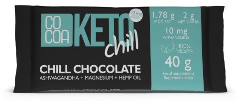 CZEKOLADA CHILL Z MAGNEZEM, ASHWAGANDHĄ I OLEJEM KONOPNYM KETO 40 g - COCOA CZEKOLADA CHILL Z MAGNEZEM, ASHWAGANDHĄ I OLEJEM KONOPNYM KETO 40 g - COCOA