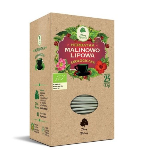 HERBATKA MALINOWO - LIPOWA BIO (25 x 2,5 g) 62,5 g - DARY NATURY