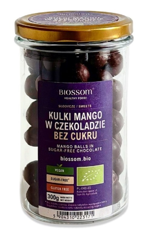 KULKI MANGO W CZEKOLADZIE BEZ DODATKU CUKRÓW BEZGLUTENOWE BIO 300 g - BIOSSOM KULKI MANGO W CZEKOLADZIE BEZ DODATKU CUKRÓW BEZGLUTENOWE BIO 300 g - BIOSSOM