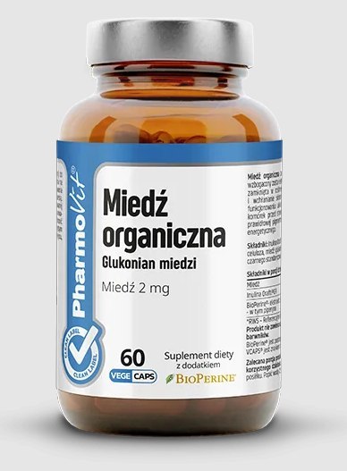 MIEDŹ ORGANICZNA (2 mg) BEZGLUTENOWA 60 KAPSUŁEK - PHARMOVIT (CLEAN LABEL)