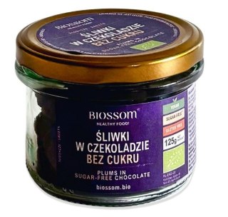 ŚLIWKI KALIFORNIJSKIE W CZEKOLADZIE BEZ DODATKU CUKRÓW BEZGLUTENOWE BIO 125 g - BIOSSOM