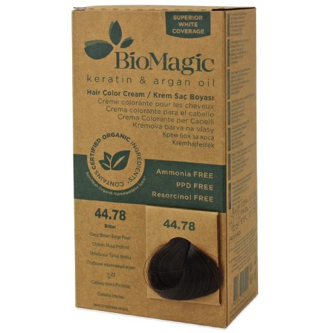 FARBA DO WŁOSÓW GŁĘBOKI PERŁOWY BRĄZ (44.78) 250 g - BIOMAGIC FARBA DO WŁOSÓW GŁĘBOKI PERŁOWY BRĄZ (44.78) 250 g - BIOMAGIC