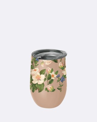 KUBEK TERMICZNY Z POKRYWKĄ BEŻOWY W KWIATY 420 ml - CHIC-MIC