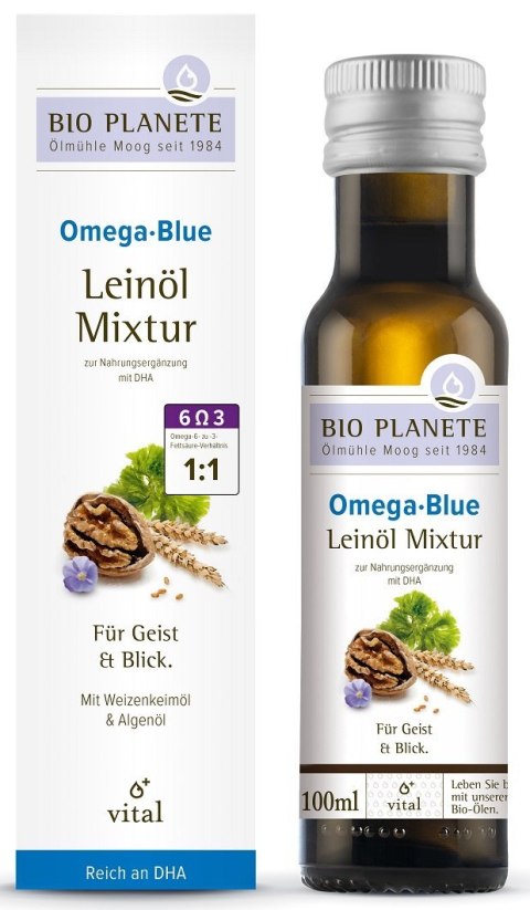 OMEGA BLUE - MIESZANKA Z OLEJEM LNIANYM (ORZECHY WŁOSKIE, ALGI MORSKIE) BIO 100 ml - BIO PLANETE OMEGA BLUE - MIESZANKA Z OLEJEM LNIANYM (ORZECHY WŁOSKIE, ALGI MORSKIE) BIO 100 ml - BIO PLANETE